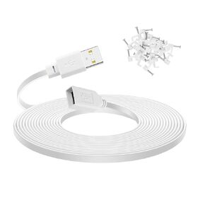 50 ft Cable for Wyze Cam v4 Cameras, USB Male to Female Flat Charging Cord for Wyze Cam Pan V3, White