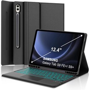KVAGO Keyboard Case for Samsung Galaxy Tab S9 Plus/S9FE Plus 12.4inch 2023, 7-Color Backlit, Multi-Touch Trackpad for Compatible SM-X810/X816B/X818U, Built-in S Pen Holder, Auto Sleep/Wake (Black)
