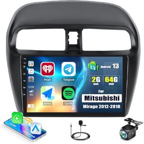2G+64G Android 13 Car Stereo for Mitsubishi Mirage 2012-2018 with Wireless Carplay Android Auto,9" Touchscreen Car Radio with Mirror Link WiFi/GPS Navigation Bluetooth FM/RDS SWC+Rear Camera