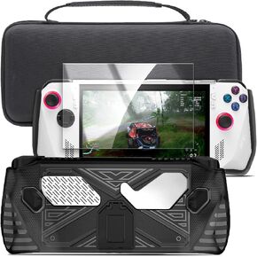 ENCASED Accessories Set for Asus ROG Ally - Handheld Kickstand Case with Hardshell Carrying Bag and Tempered Glass Screen Protector (Black)