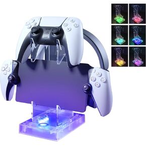Controller Holder with 7 RGB Light, Gaming Headset Hanger Handheld Console Stand for PS5/PS4/PS Portal/Xbox/Switch, 2-Tier Universal Controller Stand for Desktop Gamer, Support Charging Controller