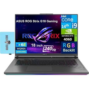 ASUS ROG Strix G18 Gaming & Entertainment Laptop (Intel i9-14900HX 24-Core, 64GB DDR5 5600MHz RAM, 4TB PCIe SSD, GeForce RTX 4060, 18" 240 Hz Wide QXGA (2560x1600), Win 11 Home) with Dockztorm Hub