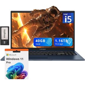 ASUS Vivobook 15.6 FHD Laptop, Intel i5-1235U, 16GB DDR4 RAM, 672GB Storage (512GB SSD+160GB Docking Station Set), Intel Iris Xe Graphics, Number Pad, WiFi 5, Win 11 Pro, Quiet Blue
