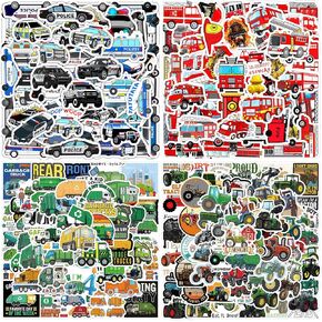 200 Pcs Fire Truck Police Car Agricultural Tractor and Garbage Truck Stickers, Vinyl Vehicle Stickers for Kids, Waterproof Transportation Vehicle Truck Stickers for Water Bottle Laptop Scrapbook