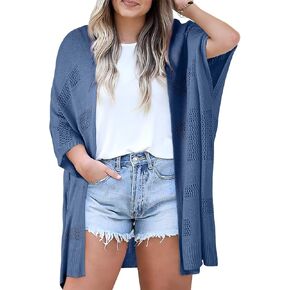 Eytino Women's Plus Size Cardigans Long Sleeve Hollow Out Open Front Fall Knit Sweaters Cardigans(1X-5X)