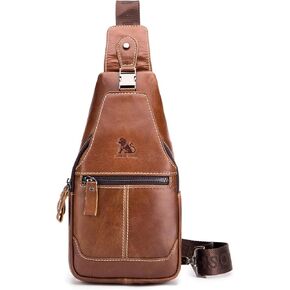 pundarika Leather Sling Bag for men Chest Bag shoulder bag crossbody casual chest pack Sling Backpack man bag-Brown