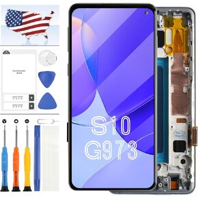 OLED for Samsung Galaxy S10 Screen Replacement G973 Display for SM-G973F SM-G973U SM-G973W SM-G9730 LCD Display Touch Screen Digitizer Full Assembly Parts Kit (Black with Frame,Support Fingerprint)