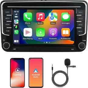 Car Radio for VW Volkswagen Seat Golf Passat Jetta Beetle Tiguan Touran EOS 7" Touchscreen Bluetooth Stereo with Apple CarPlay Android Auto GPS Navigation WiFi FM Backup Camera