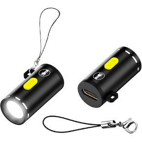 QIANRENON USB C Mini Glare Torch USB Type C Emergency Llluminated Lamp, 5V 1W, Aluminium Alloy, Shell with Keychain Lanyard, for Camping Outdoor, 2Pcs