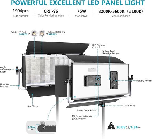 Neewer Dimmable 1904 LED Video Light Photography LED Lighting with Metal Frame/Barndoor, 3200K-5600K, DC Adapter/Battery Power Options for Studio Portrait Product Video Shooting (Battery Not Include) in Saudi Arabia
