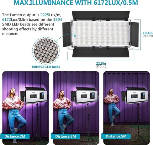 Neewer Dimmable 1904 LED Video Light Photography LED Lighting with Metal Frame/Barndoor, 3200K-5600K, DC Adapter/Battery Power Options for Studio Portrait Product Video Shooting (Battery Not Include) in Saudi Arabia