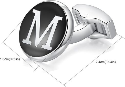 HONEY BEAR Initial Alphabet Letter Cufflinks Round for Mens Wedding Gift,Black A-Z in Kuwait