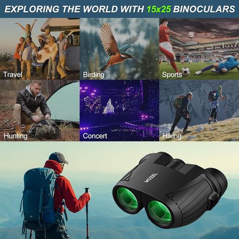 15X25 Small Binocular for Adults & Kids - High Powered Binoculars with Bright Light & Large Field of View - Compact Binoculars for Hunting, Bird Watching, Hiking, Outdoor Activities in Saudi Arabia