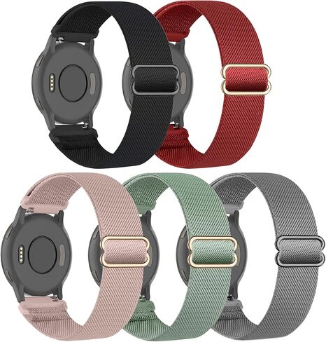 5 Pack 22mm Stretchy Nylon Watch Bands Compatible with Garmin Venu 3/2,Forerunner 265/255/Vivoactive 4,Soft Fabric Adjustable Sports Replacement Strap for Amazfit Bip 5/GTR 4/3 Pro/2 Women Men in Kuwait