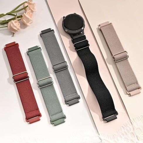 5 Pack 22mm Stretchy Nylon Watch Bands Compatible with Garmin Venu 3/2,Forerunner 265/255/Vivoactive 4,Soft Fabric Adjustable Sports Replacement Strap for Amazfit Bip 5/GTR 4/3 Pro/2 Women Men in Kuwait