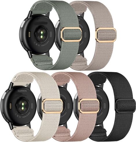 5 Pack 22mm Stretchy Nylon Watch Bands Compatible with Garmin Venu 3/2,Forerunner 265/255/Vivoactive 4,Soft Fabric Adjustable Sports Replacement Strap for Amazfit Bip 5/GTR 4/3 Pro/2 Women Men in Kuwait