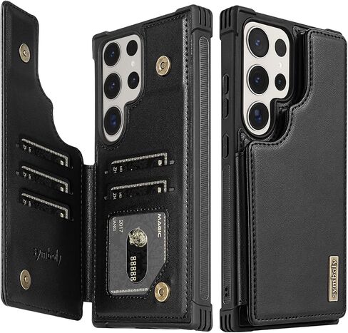 بالنسبة إلى Samsung Galaxy S24 Ultra Wallet Case with Kickstand ، تغطية جلدية ذات بطاقة Flip Coard Women Men Srockproof Protection Case for Galaxy S24 Ultra Phone Case (Black) in Kuwait