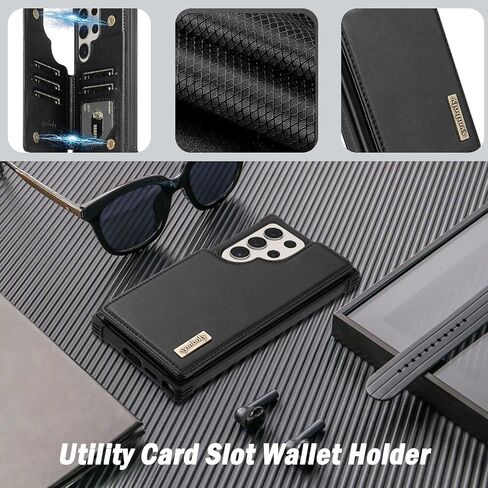 بالنسبة إلى Samsung Galaxy S24 Ultra Wallet Case with Kickstand ، تغطية جلدية ذات بطاقة Flip Coard Women Men Srockproof Protection Case for Galaxy S24 Ultra Phone Case (Black) in Kuwait