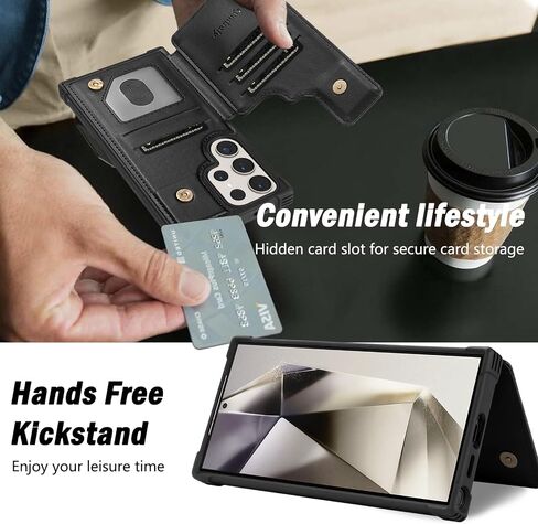 بالنسبة إلى Samsung Galaxy S24 Ultra Wallet Case with Kickstand ، تغطية جلدية ذات بطاقة Flip Coard Women Men Srockproof Protection Case for Galaxy S24 Ultra Phone Case (Black) in Kuwait