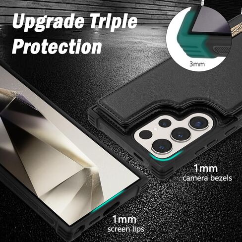 بالنسبة إلى Samsung Galaxy S24 Ultra Wallet Case with Kickstand ، تغطية جلدية ذات بطاقة Flip Coard Women Men Srockproof Protection Case for Galaxy S24 Ultra Phone Case (Black) in Kuwait