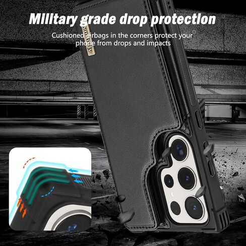 بالنسبة إلى Samsung Galaxy S24 Ultra Wallet Case with Kickstand ، تغطية جلدية ذات بطاقة Flip Coard Women Men Srockproof Protection Case for Galaxy S24 Ultra Phone Case (Black) in Kuwait