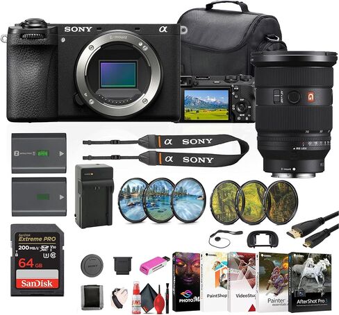 Sony A6700 Digital Camera Body فقط (ILCE-6700) ، Sony FE 24-70 مم ، مجموعة مرشح ، بطاقة 64 جيجابايت ، NP-FZ100 ، قارئ البطاقات ، برنامج الصور ، كابل HDMI ، ترايبود ، حزام يدوي وأكثر (متجددة) in Saudi Arabia
