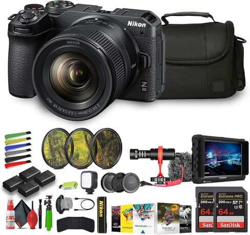 Nikon Z30 كاميرا خفيفة الوزن بدون مرآة مع عدسة تكبير 12-28 مم + 3x ENEL25 استبدال + 2x Streaf PRO 64GB CARD + UV LENS FILTER + برنامج تحرير الصور + MIC + شاشة خارجي + المزيد (متجدد) in Saudi Arabia