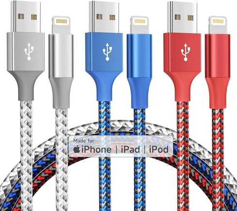 MenoSupp iPhone Charger 3Pack 10FT [MFi Certified] Nylon Braided USB Fast Charging Cord Lightning Cable Compatible with iPhone 14/13/12/11 Pro/11/XS MAX/XR/iPad and More in Kuwait