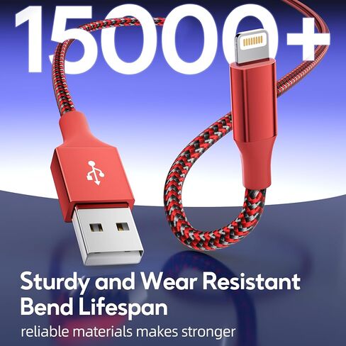 MenoSupp iPhone Charger 3Pack 10FT [MFi Certified] Nylon Braided USB Fast Charging Cord Lightning Cable Compatible with iPhone 14/13/12/11 Pro/11/XS MAX/XR/iPad and More in Kuwait