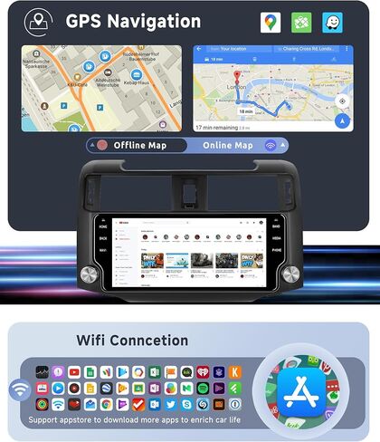 [8 Core 4G + 64G] Android 13 Car Radio To Toyota 4Runner 2010-2019 مع Carplay/Android Auto ، 10.33 بوصة الشاشة تعمل باللمس ، GPS ، WiFi ، SWC ، DSP + كاميرا احتياطية in Kuwait