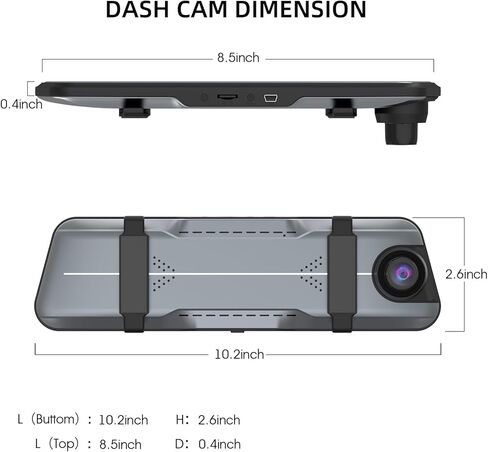 Mirror Dash Cam, 9.66 Inches Full Touch Display, 4K Front and 1080P Rear Recording, FM Emission, Night Vision, Parking Assistance, Compatible with Apple Carplay and Android Auto in Kuwait