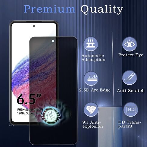 2 حزمة شاشة شاشة الخصوصية ل Samsung Galaxy A53/A51/A52 ، فيلم زجاجي مضاد للتجسس ، صلابة 9H ، حماية حافة الترقية ، السهولة التثبيت ، خالية من الفقاعات ، ودية في الحالة in Kuwait