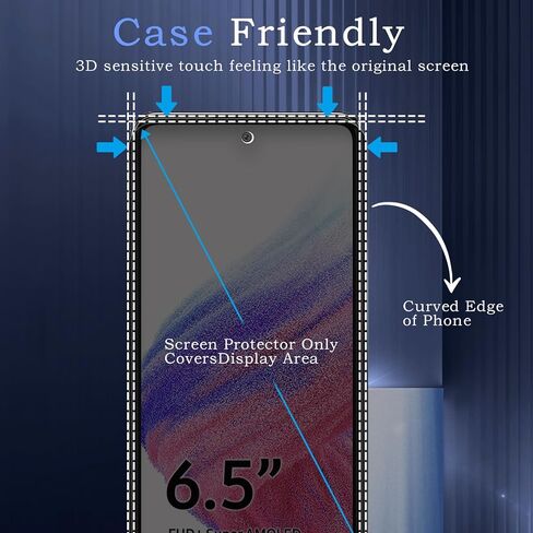 2 حزمة شاشة شاشة الخصوصية ل Samsung Galaxy A53/A51/A52 ، فيلم زجاجي مضاد للتجسس ، صلابة 9H ، حماية حافة الترقية ، السهولة التثبيت ، خالية من الفقاعات ، ودية في الحالة in Kuwait