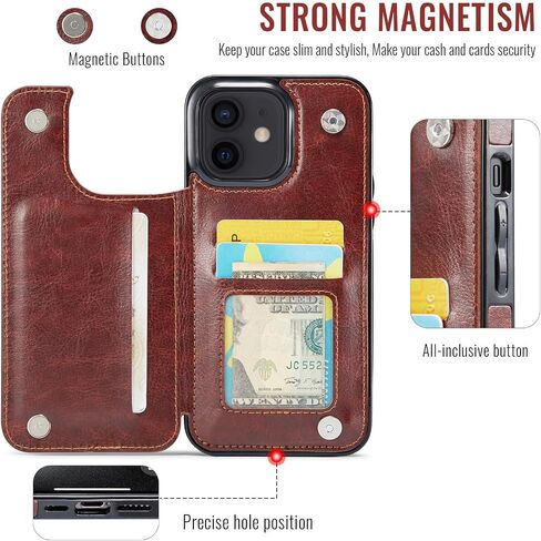 بالنسبة إلى iPhone 15 Pro Max Wallet Case مع حامل البطاقة ، وحالة فتحات البطاقات الجلدية Pu Faux ، ومشابك مغناطيسي مزدوج وغطاء متين للصدمات (Khaki) in Kuwait