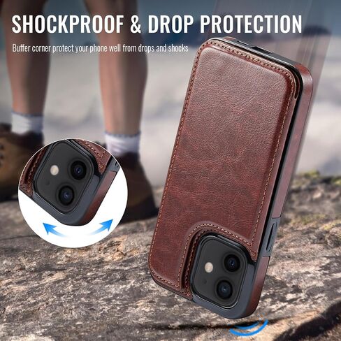 بالنسبة إلى iPhone 15 Pro Max Wallet Case مع حامل البطاقة ، وحالة فتحات البطاقات الجلدية Pu Faux ، ومشابك مغناطيسي مزدوج وغطاء متين للصدمات (Khaki) in Kuwait