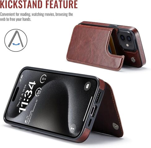 بالنسبة إلى iPhone 15 Pro Max Wallet Case مع حامل البطاقة ، وحالة فتحات البطاقات الجلدية Pu Faux ، ومشابك مغناطيسي مزدوج وغطاء متين للصدمات (Khaki) in Kuwait