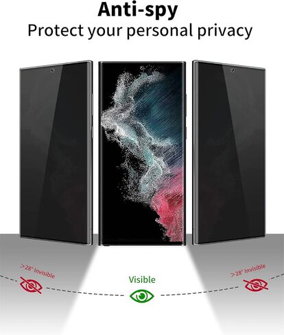 [2+2 Pack] Galaxy S22 Ultra Privacy Screen Protector and Camera Lens Protector, 9H Tempered Glass, Anti Spy, Bubble Free, Ultrasonic Fingerprint Support, Anti Scratch for S22 Ultra Privacy Screen Protector in Saudi Arabia