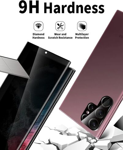 [2+2 Pack] Galaxy S22 Ultra Privacy Screen Protector and Camera Lens Protector, 9H Tempered Glass, Anti Spy, Bubble Free, Ultrasonic Fingerprint Support, Anti Scratch for S22 Ultra Privacy Screen Protector in Saudi Arabia