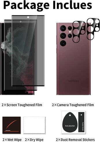 [2+2 Pack] Galaxy S22 Ultra Privacy Screen Protector and Camera Lens Protector, 9H Tempered Glass, Anti Spy, Bubble Free, Ultrasonic Fingerprint Support, Anti Scratch for S22 Ultra Privacy Screen Protector in Saudi Arabia