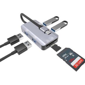 USB C to USB 3.2 Gen1 Adapter 6 in 1 Hub3.0 SD Micro SD Card Adapter for iPad Mini/MacBook Air/Google Pixel PC & Cellphone Converter