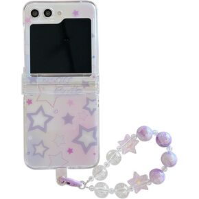 for Galaxy Z Flip 6 Case with Strap & Hinge Protection, Cute Z Flip 6 Phone Case for Women Clear Slim Fit Stylish Shockproof Y2K Star Case for Samsung Galaxy Z Flip 6 5G 2024