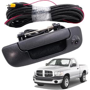 Tailgate Handle Backup Camera Compatible with Dodge RAM 1500 2500 3500 2002-2008 Tailgate Reversing Rear View Back Up Camera RCA Plug.Replace# 55276237AA