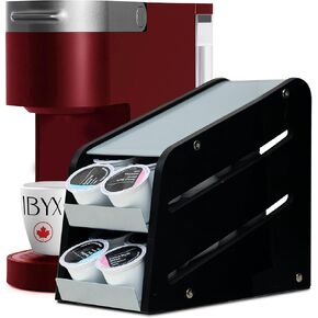 Ibyx Wooden Coffee Pod Holder for Kitchen Counterspace - 2 Tier Pod Dispenser With 24 K Cups Storage Capacity - Natural Bamboo Body with Stainless Steel Sheets - Coffee Pods Organizer