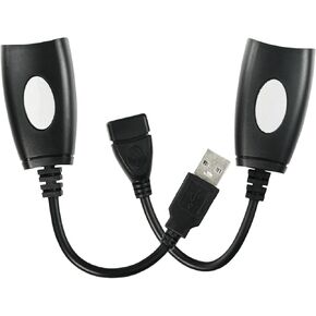 Flylin USB to RJ45 Extension Adapter, Over Cat5/Cat6 up to 50m/164ft Ethernet USB Male/Female Extender Kit, Compatible with Computers/Mobile Phones/Mice/Keyboards/U Disks/Printers/Cameras