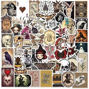 Gothic Stickers Pack Graffiti Skull Decal for Skateboard Water Bottle Journal Scrapbook Kindle Laptop Computer Bike Motorcycle, 50Pcs Waterproof Vinyl Vintage Stickers for Teens Adults