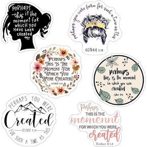 Pack of 6 Esther 4 14 Perhaps You were Born for Such A Time As This Waterproof Vinyl Sticker Bible Verse, Inspirational Scripture Quotes,for All Ages, All Ages, Applicable to Many Surfaces 3 Inches
