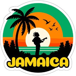 Jamaica Sticker Weatherproof Vintage Decal Vinyl Small Waterproof for Water Bottle Mug Passport Scrapbook Notebook Laptop Tumbler Skateboard Computer Phone, Size 4″×4″