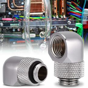 Water Cooling Fitting, 90 Degrees PC Water Cooling TwoTouch Fitting G1/4 Thread Elbow Barb Connector for Tube (Silver)
