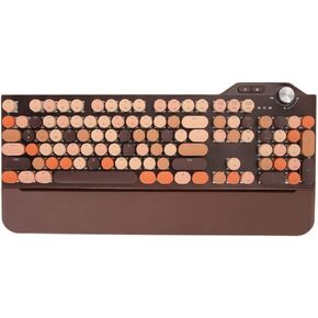 Zunate Typewriter Mechanical Gaming Keyboard, 107 Round Keycaps LED Backlit Mechanical Keyboard with Volume Control Knob, Cute Wired Keyboard for Game Office (Coffee)