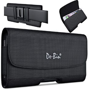 DeBin Small Size Universal Cell Phone Belt Holder Holster Pouch – Nylon Carrying Case with Belt Clip – Fits iPhone 14 13 12 10 Xs X 11 Pro (No Max or Plus Models) with Protective Cases on Black